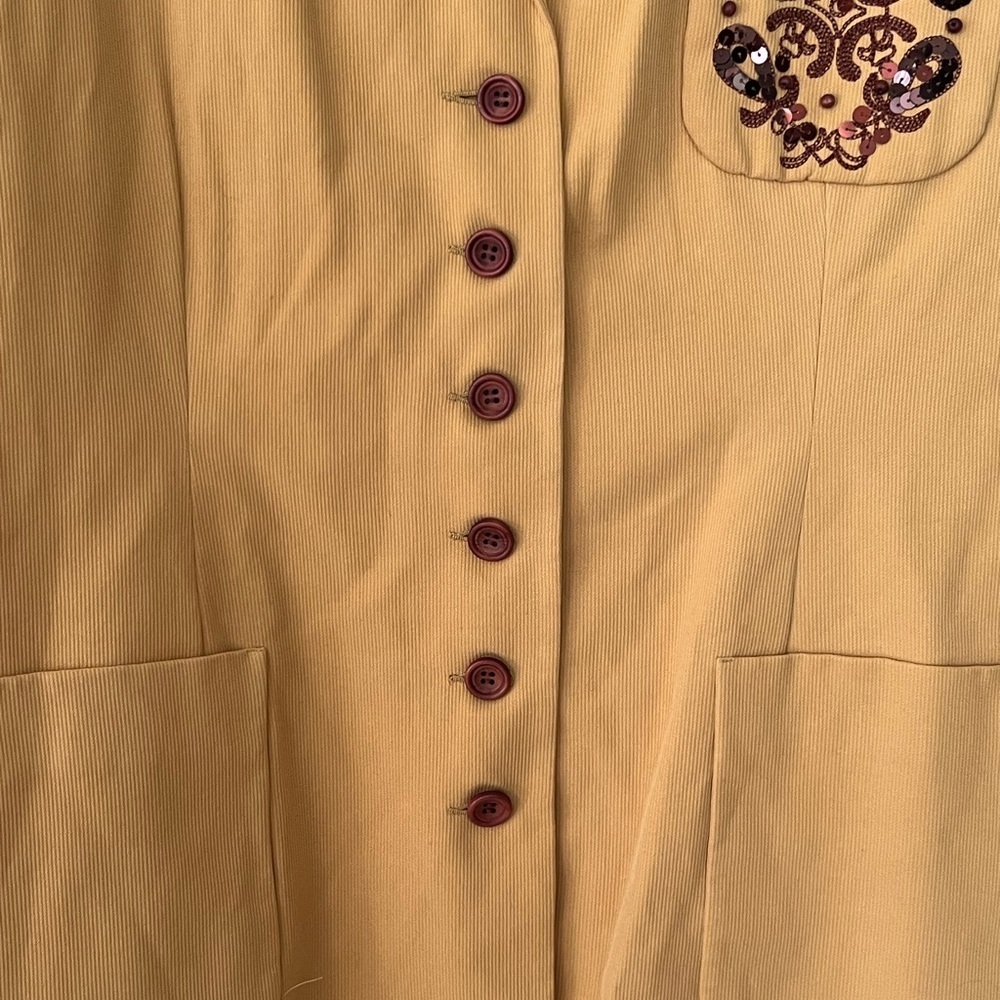 MIMS/COLE‎ Women 100% SILK VTG Blazer Coat Suit Set size 16 Golden Yellow Modest - Picture 4 of 16